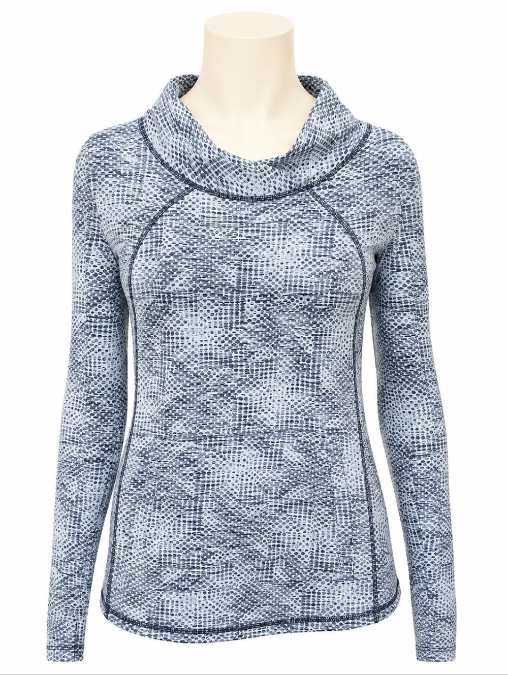T By Talbots Blue Print Cross Mock Neck Long Sleeve Pullover Athletic Top Sz L